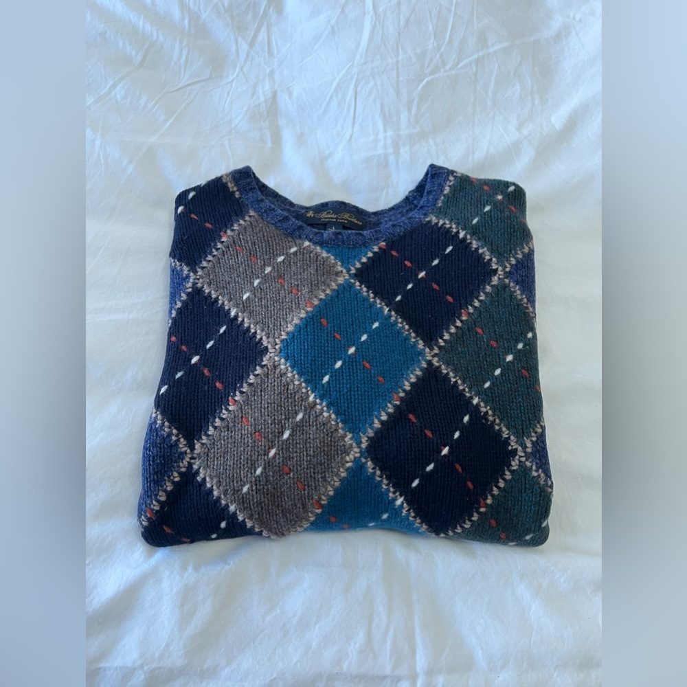 Brooks Brothers | Mens Large | Multicolor Argyle Merino Wool Cable Knit SWEATER - Picture 10 of 10